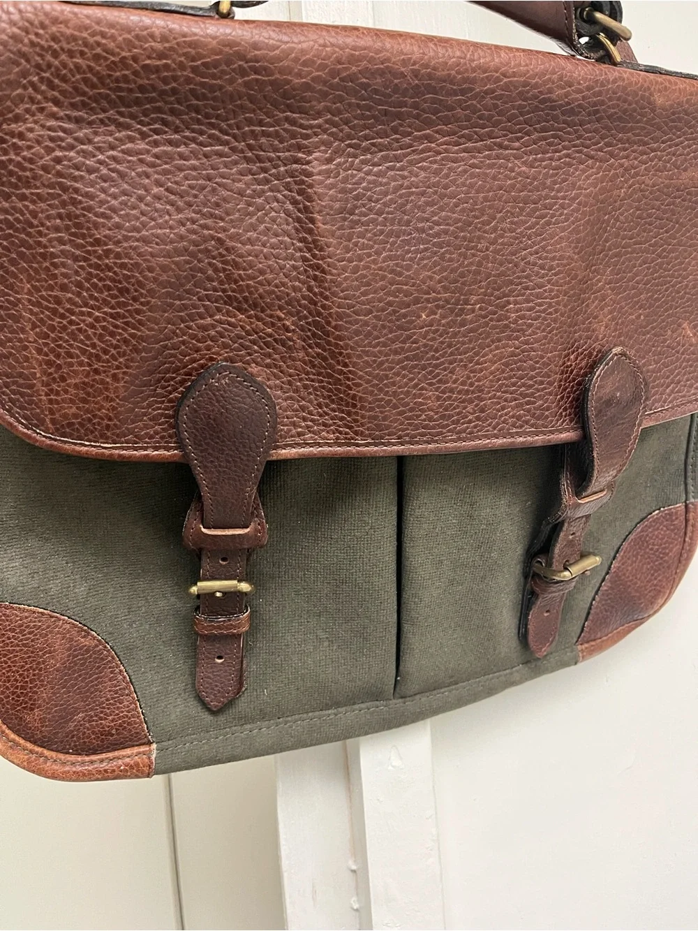 Holland/Mulholland Brothers Brown Leather and Canvas Messenger Bag, Made in USA